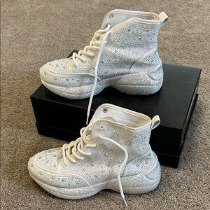Liliana White Crystal Embellished High-Top Sneakers